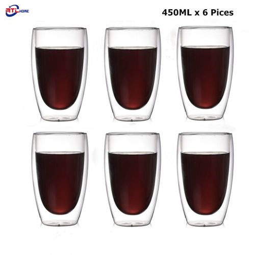 6 Pieces Heat-Resistant Double Wall Glass Cup Water Bottle Coffee Cup Set Handmade Beer Mug Tea Whiskey Glass Cups