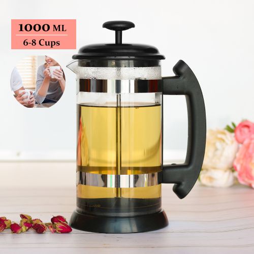 Press Coffee Tea Kettle Stainless Steel Glass Thermos