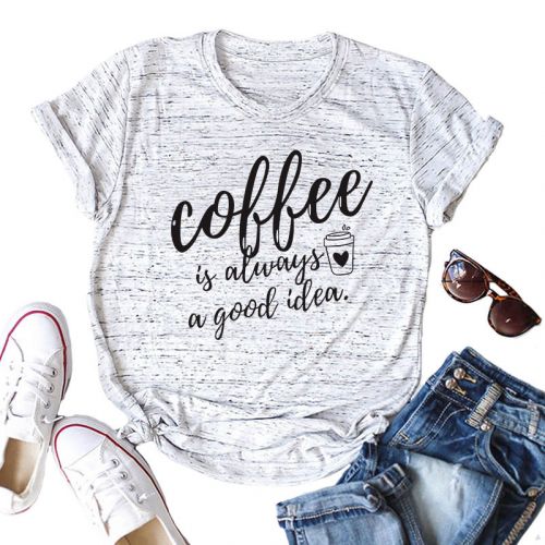 Cotton Funny Coffee Letters Print Short Sleeve T-shirt
