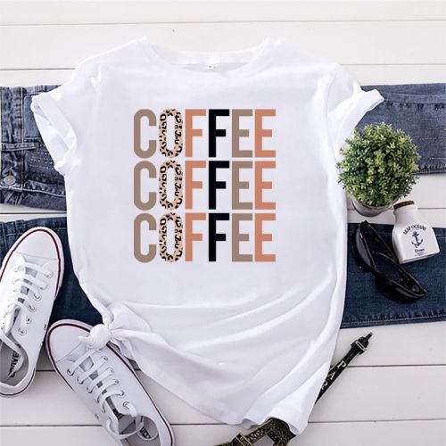 Regular Short Sleeve Coffee Letter Print T-shirts