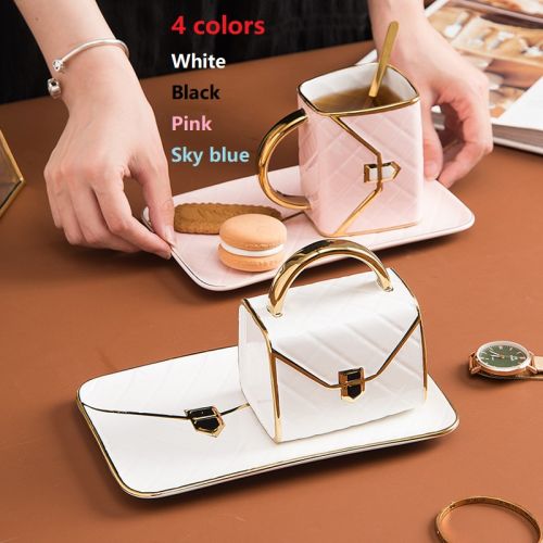 Drawing Gold Coffee cup and Saucer Set Creative Bag Shape