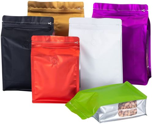 RESEALABLE BAGS MYLAR ECO FOOD SAVE ZIPPER COLORED HEAVY DUTY BAGGIES CUTE |FLAT BOTTOM STAND UP ZIP REUSABLE BAG FOR TSHIRTS JERKY | GOLD GREEN COFFEE BAGS VALVE VENTED(30PCS 6.3 * 9.5+2.8INCH)