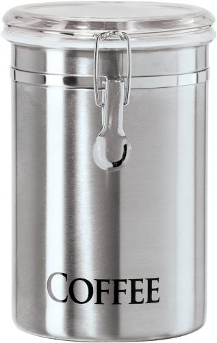 OGGI 60-OUNCE BRUSHED STAINLESS STEEL "COFFEE" AIRTIGHT CANISTER WITH ACRYLIC LID