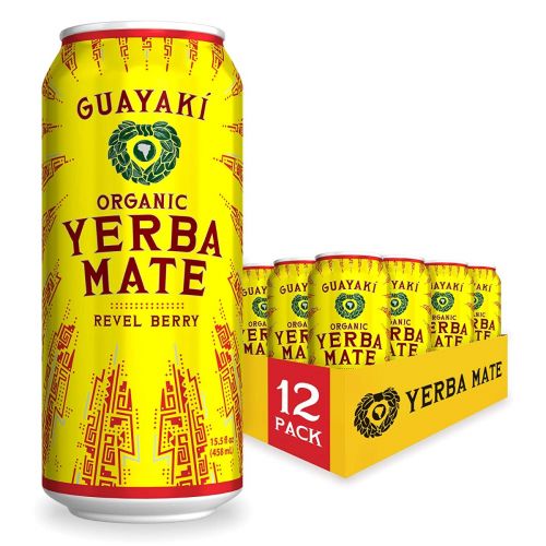 GUAYAKI YERBA MATE, ORGANIC DRINK, REVEL BERRY, 15.5 OUNCE CANS (PACK OF 12), 150MG CAFFEINE, ALTERNATIVE TO COFFEE, TEA AND ENERGY DRINKS