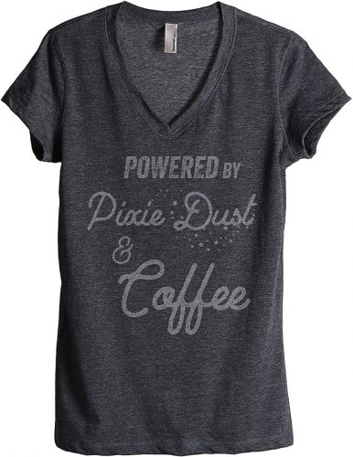 THREAD TANK POWERED BY PIXIE DUST AND COFFEE WOMEN'S RELAXED V-NECK T-SHIRT TEE