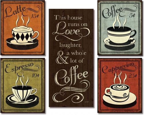PAPER COFFEE, ESPRESSO, CAPPUCCINO, LATTE AND 'THIS HOUSE RUNS ON LOVE LAUGHTER AND A WHOLE LOT OF COFFEE