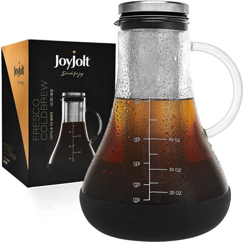 JoyJolt Fresco Airtight Cold Brew Iced Coffee Maker, Glass Tea Maker 1.5 Liter-48 oz - Includes Unique Non-Slip Silicone Base
