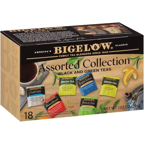 BIGELOW ASSORTED TEAS 6 FLAVORS, 18 COUNT BOX (PACK OF 6) CAFFEINATED, 108 TEA BAGS TOTAL